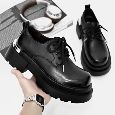 Thick Soled Derby Shoes Men's Round Toe Suit Groom's Leather fashion Workwear 