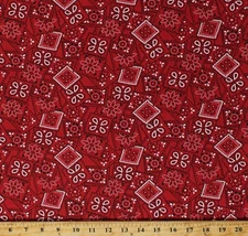 Cotton Red Western Bandana Paisleys Crisp Finish Fabric Print by Yard D470.61