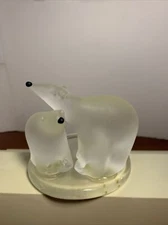Party Lite Polar Bear & Cub Votive Candle Holder  Frosted Glass