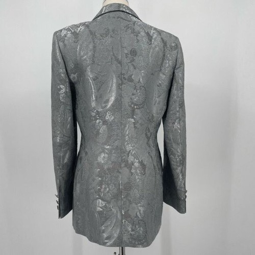 Escada Margaretha Ley long blazer gray silver 38 floral embroidery BoxV - Foto 3 di 6