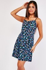 Brand New Blue Floral Print Short Summer Cami Dress Size 14-16
