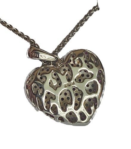 EFFY Sterling Silver & Pink Sapphire Splash Heart Pendant Necklace - Picture 9 of 10