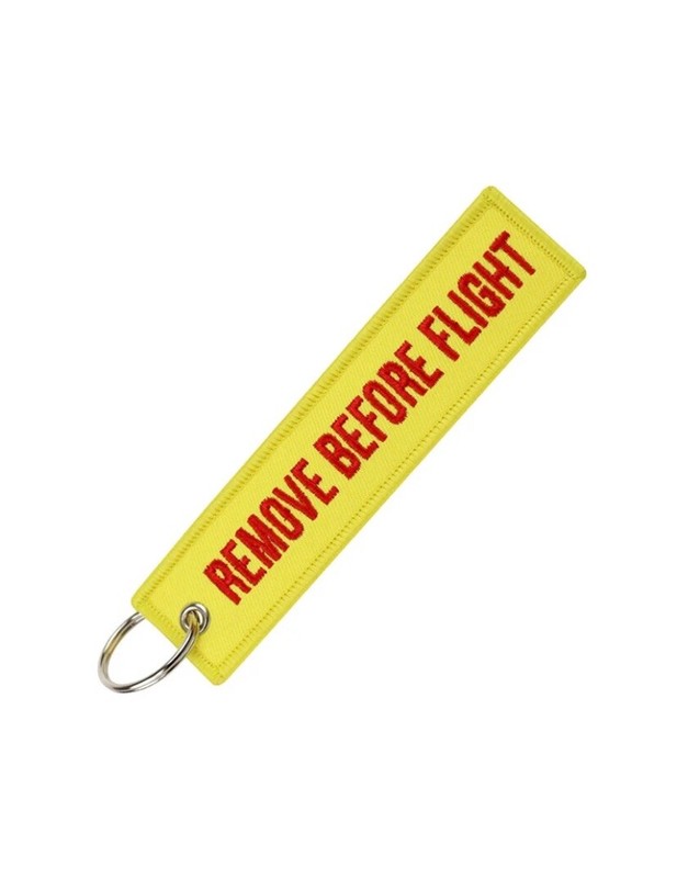 REMOVE BEFORE FLIGHT Yellow Red Key Chain Key Tag Zipper Pull 5” x 1" 13 x 3cm