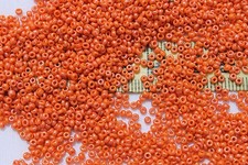 Vintage French 12/0 Glass Seed Beads Opaque Luster Orange Crafts Jewelry/1oz