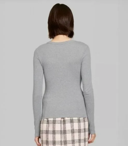 Top grande para mujer Wild Fable acanalado cuello redondo manga larga gris jaspeado nuevo con etiquetas - Imagen 3 de 3