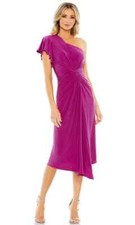 MAC DUGGAL Magenta Pink Purple One Shoulder Ruched Ruffle Jersey Midi Dress 6 US