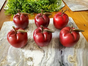 6 Vintage Wooden Faux Apples Fruit Rustic Wood Red Farm House Fall Cottage Decor