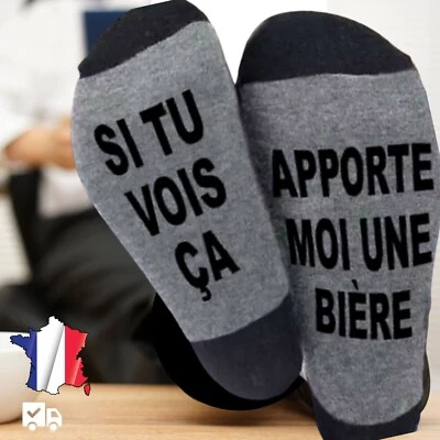 Chaussettes "SI TU VOIS CA APPORTE MOI UNE BIERE" expédié depuis France, Drôle
