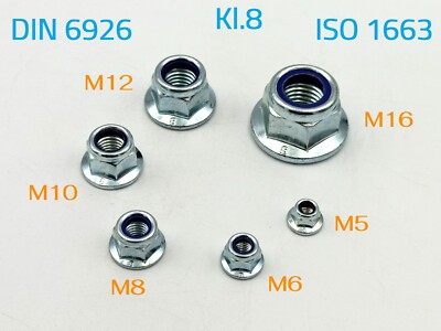 ISO 1663 Sechskantmutter mit Sicherung und Flansch M5 M6 M8 M10 M12 M16 Kl.8 zin