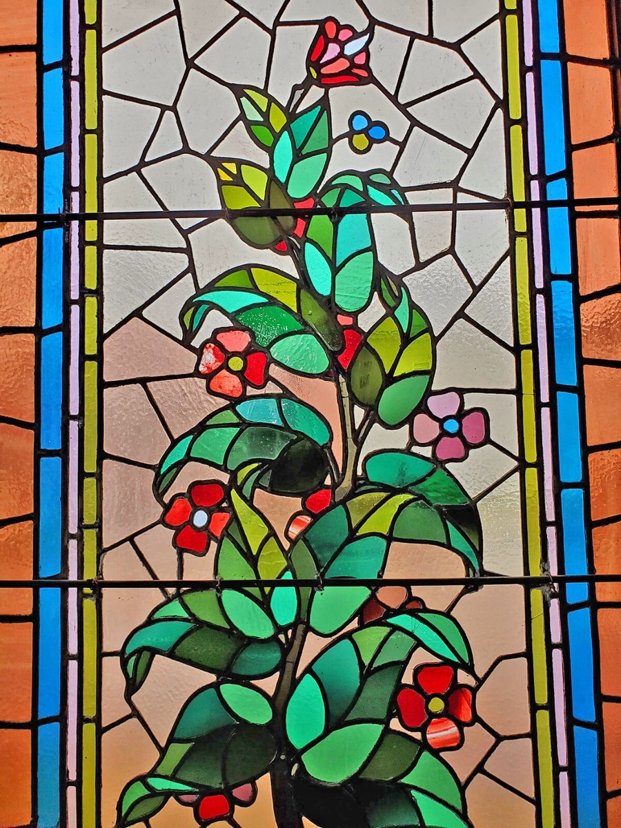 （特別価格）Stained Glass Window ANTIQUE AMERICAN STAINED GLASS WINDOW PAIR ARCHITECTURAL