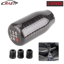 Universal Real Black Carbon Fiber Manual Gear Shift Knob Shifter Lever 5 Speed