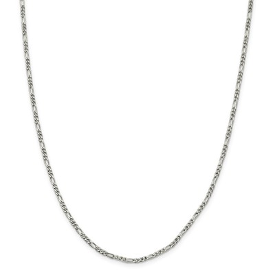 Sterling Silver Polished 2.5mm Figaro Bracelet w/ Spring Ring Clasp 7'' - 10''
