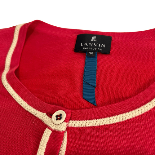 Lanvin Cardigan Sweater Sz 6-8 Silk Blend Red Button Up 3/4 Sleeve Size 38 FR - Picture 3 of 13