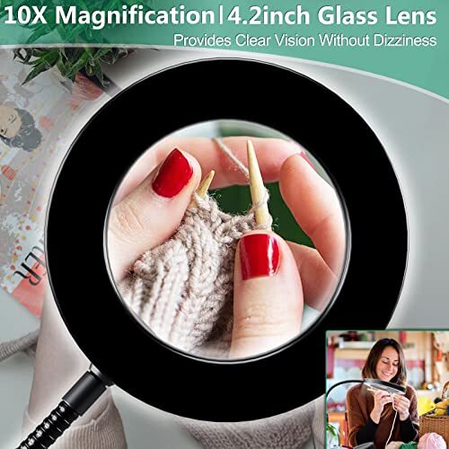 10X Large Lens Magnifying Glass with Light and Clamp, 3 10X-4.2IN Black-10X - Picture 3 of 7