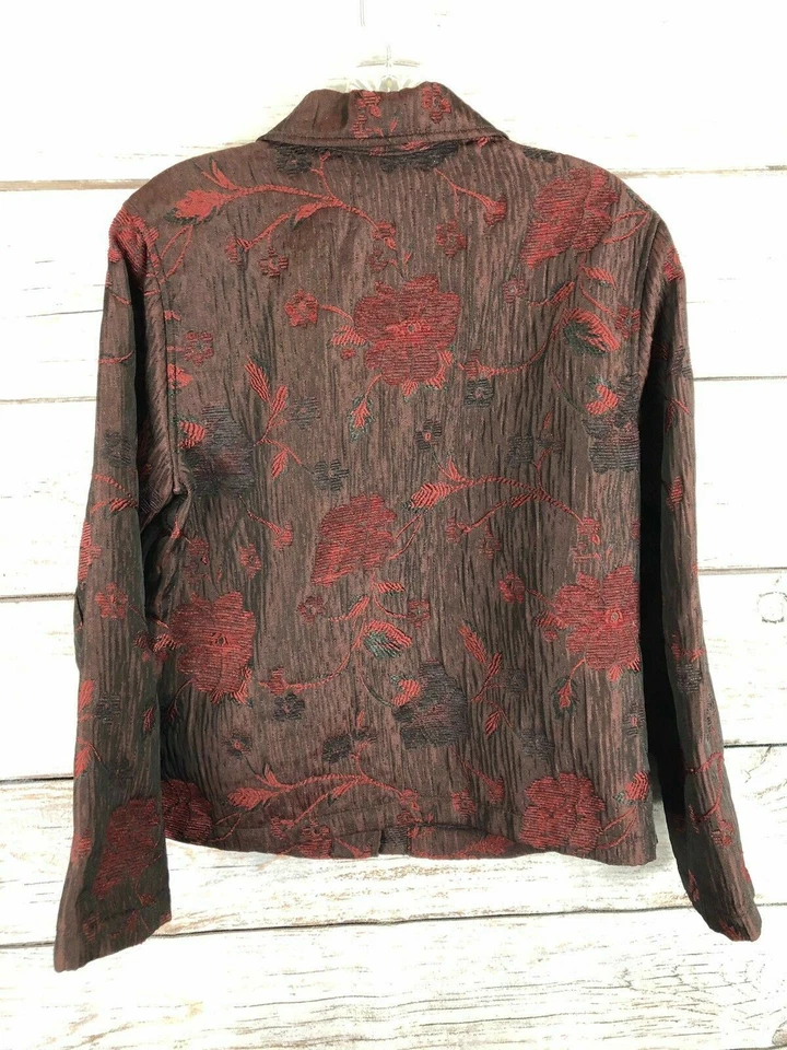 Chaqueta French Laundry Rojo/Vino/Negro Botón Frontal 100% Poliéster Bordado S Foto 2 de 4