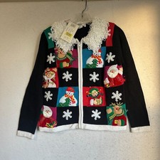 Vintage NOS Lisa International sz PM Embellished Christmas Sweater Full Zip NEW