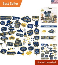 36 Pcs Gold and Blue Birthday Photo Booth Props for Milestone Celebrations