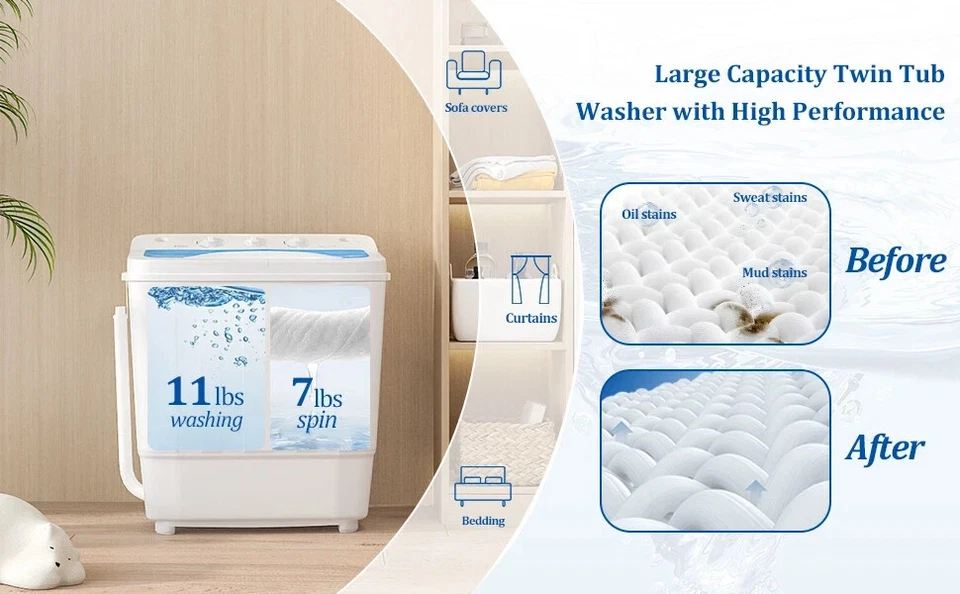 Mini Lavadora Y Secadora Giratoria Para Apartamentos 18 Libras De Ropa Portatil - Image 3 of 4