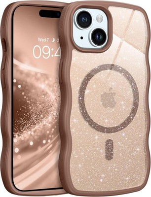 Cute Curly Wavy Frame Bumper for Magnetic iPhone 15 Case, Clear Glitter Sparkly
