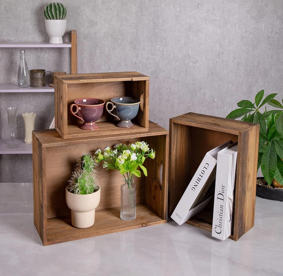  Juego de 3 Cajas de Anidación de Madera Envejecida Rústica, Madera Decorativa de Granja  Foto 3 de 4