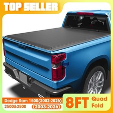 8 Ft Soft 4-fold Tonneau Cover Truck Bed For 2003-2026 Dodge Ram 1500 2500 3500
