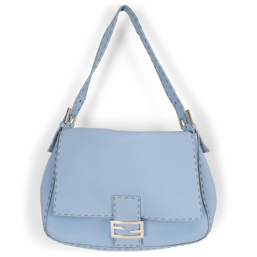 74070 auth FENDI Celeste blue Roma leather SELLERIA MAMA BAGUETTE Bag