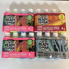 Lot DecoArt Fluid Art Ready To Pour Acrylic Silver Seas Sweet Treat Neon Blast