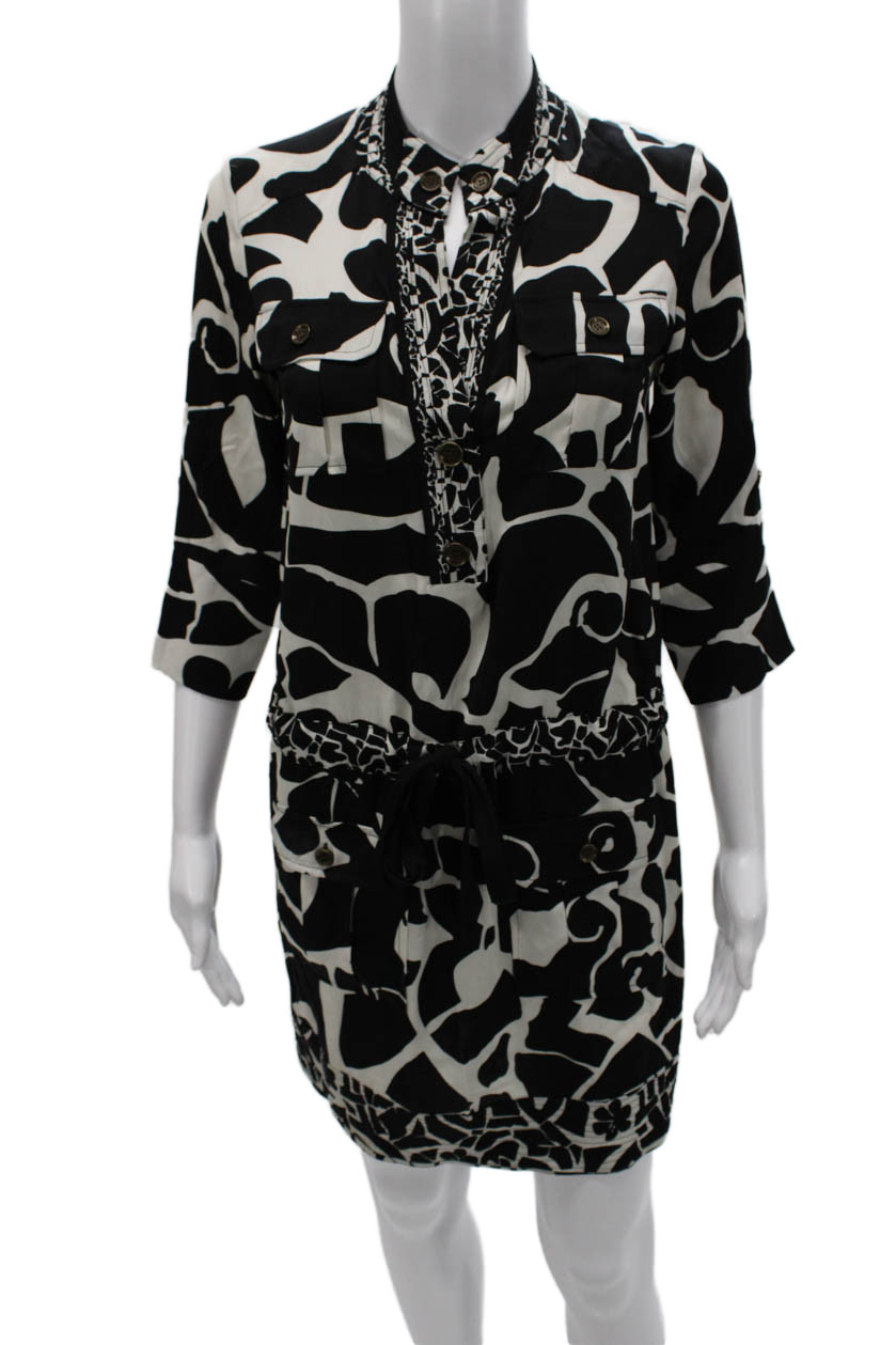 Diane Von Furstenberg Womens Black Silk Shirt Dress Collared 3/4 Sleeve Size 0Free Shipping in US $100+ Orders | $6.95 Orders Below
