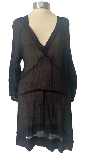 Vix Paula Hermanny Black Semi Sheer Kaftan Beach Cover Up Tunic Top S UK 10-12 - Picture 6 of 24