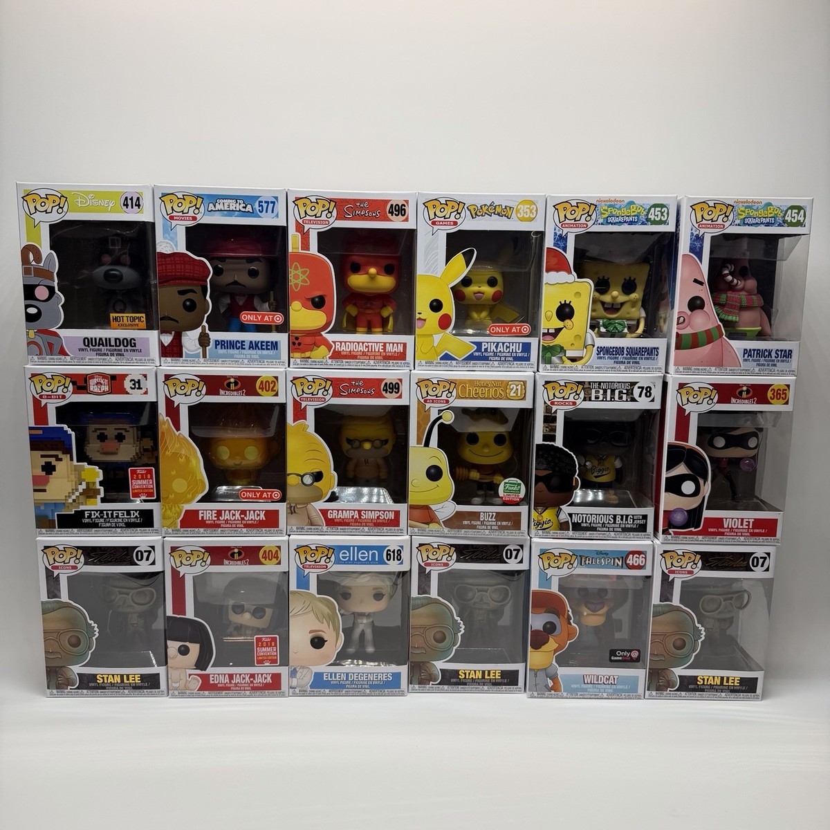 Funko Pop Lot Of 18 Pokemon, SpongeBob, Incredibles More Exclusive
