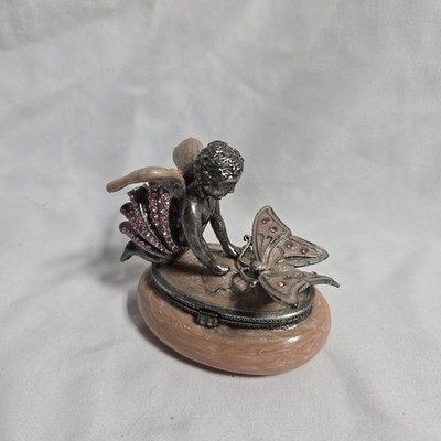 Vintage Fairy Trinket Box Rhinestone Butterfly Jewelry Box Fantasy Decor