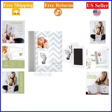 First 5 Baby Memory Book Gray Chevron with Safe Ink Pad for Handprint