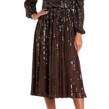 Mac Duggal Long Sleeve Sequin Tea Length Dress Dark Chocolate NEW size 8