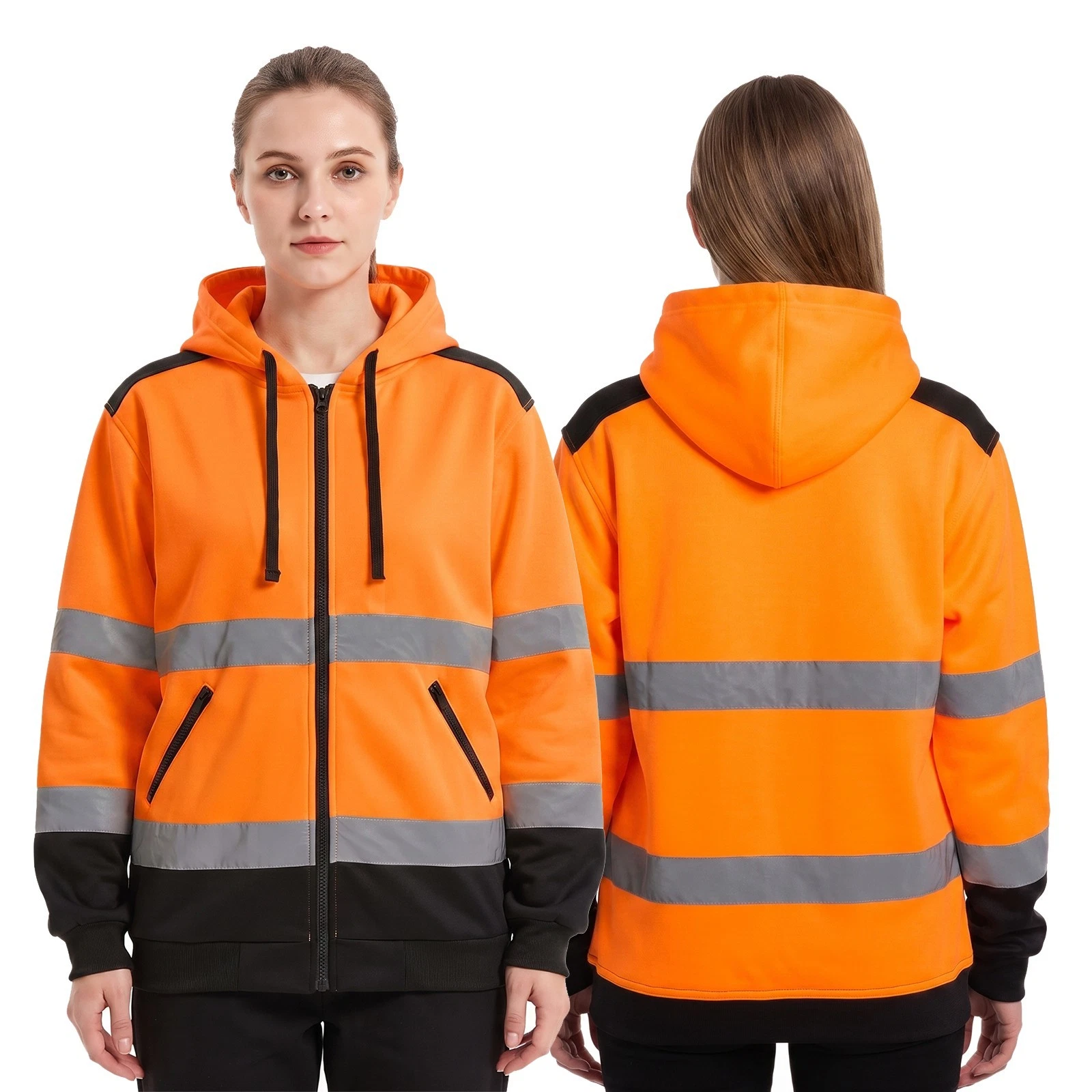 Custom ANSI Class 3 Reflective Sweatshirt PRINTED Hi Vis Zip Up Safety Hoodie - product detail image 3