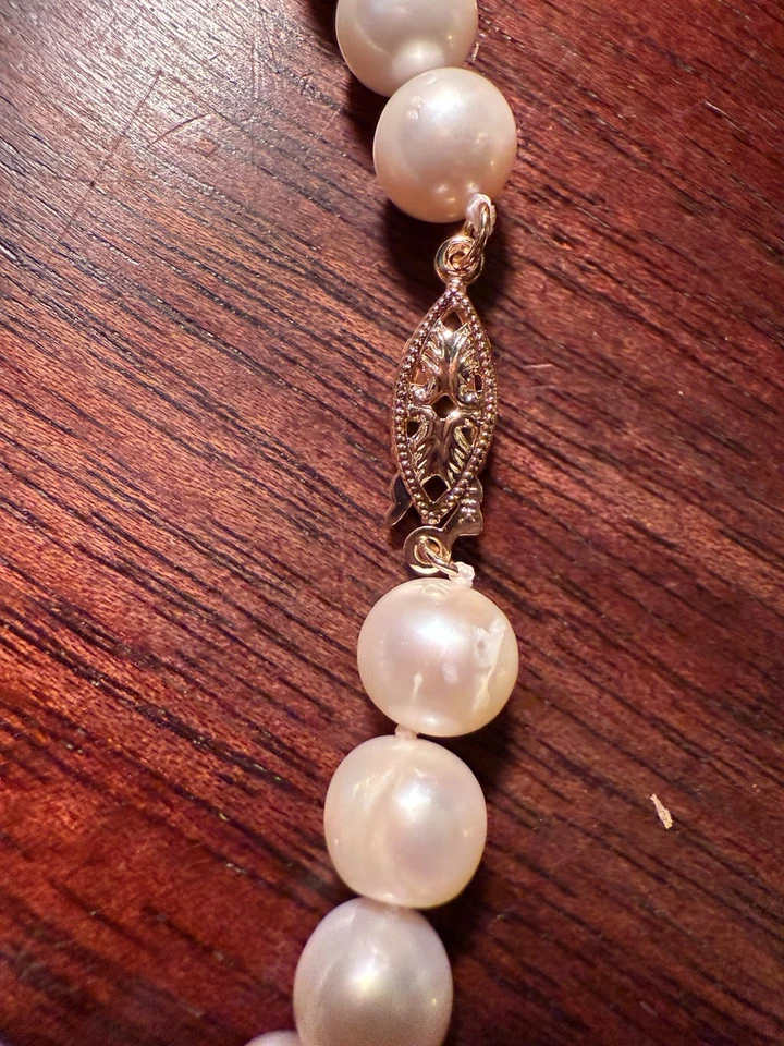 Auténtico collar de perlas genuino, broche de oro amarillo de 14k: 5-5,5 mm 18 pulgadas  Foto 2 de 4