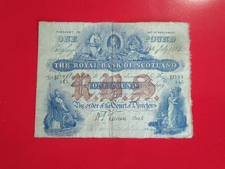 RARE Vintage 1914 Royal Bank Of Scotland £1 P 792/445 D.S. Lunan & hand signed.
