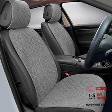 Linen Front Car Seat Covers Breathable Fabric Gray