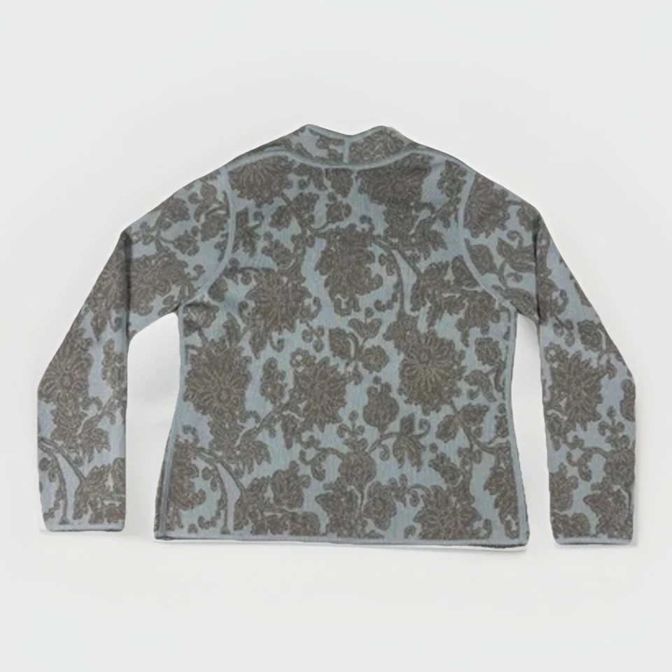 Sigrid Olsen Cardigan Sweater Womens Medium Petite Blue Floral Silk Lace Trim - Image 2 of 4