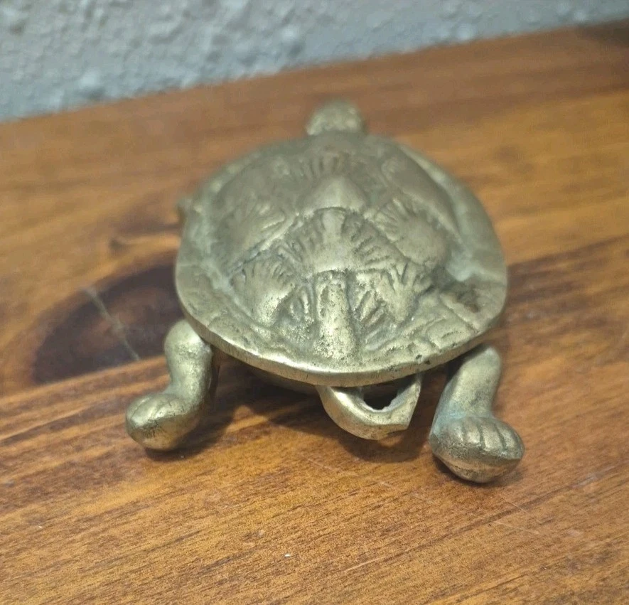 Vintage Brass Turtle Box Trinket Jewelry Ashtray Match Sticks Holder Hinged Lid - Image 2 of 4