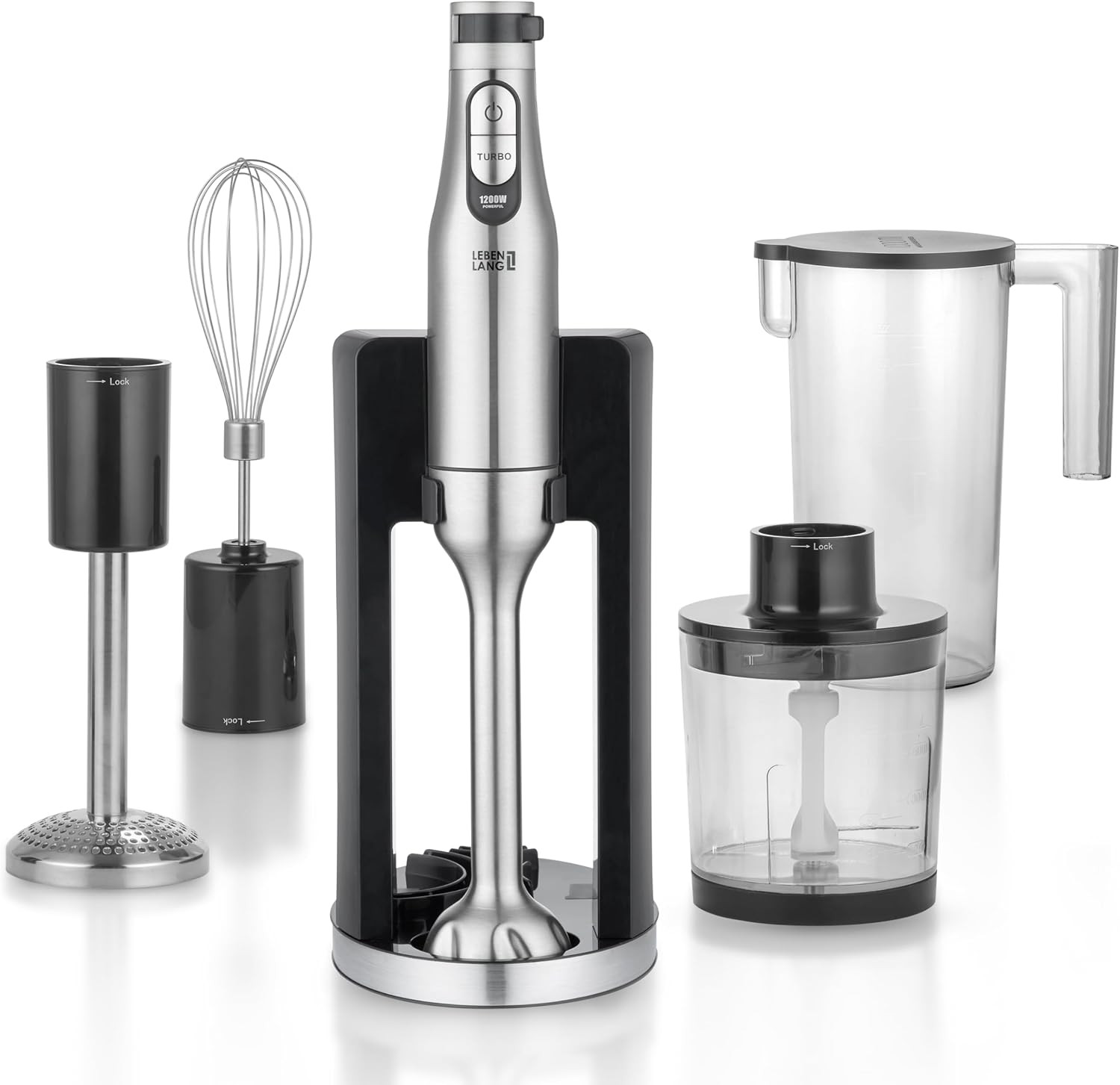 Frullatore a Immersione 6IN1-1200W Acciaio Inox I Misurino Da 800ML & Paraspruzz