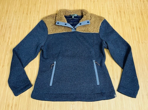 Title Nine Womens Deep Pile Fleece Knit Hybrid Performance Quarter Snap BLUE