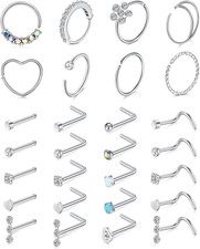 20G Nose Rings Hoops and Studs for Women Men - Hypoallergenic 316L