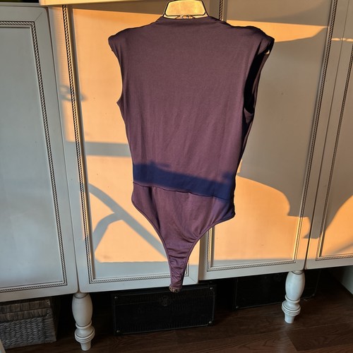 Lyaner V Neck Cap Sleeve Navy Bodysuit Top M - Picture 4 of 8