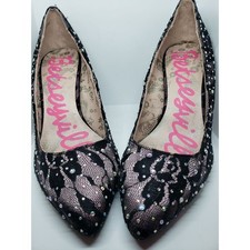 Betsey Johnson Rhinestone Lace Heels SZ 7