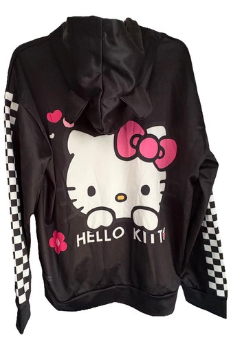 Neu ohne Etikett Hello Kitty schwarzer Hoodie Ohren Größe L/XL Langarm-Sweatshirt mit Tasche  - Bild 3 von 8