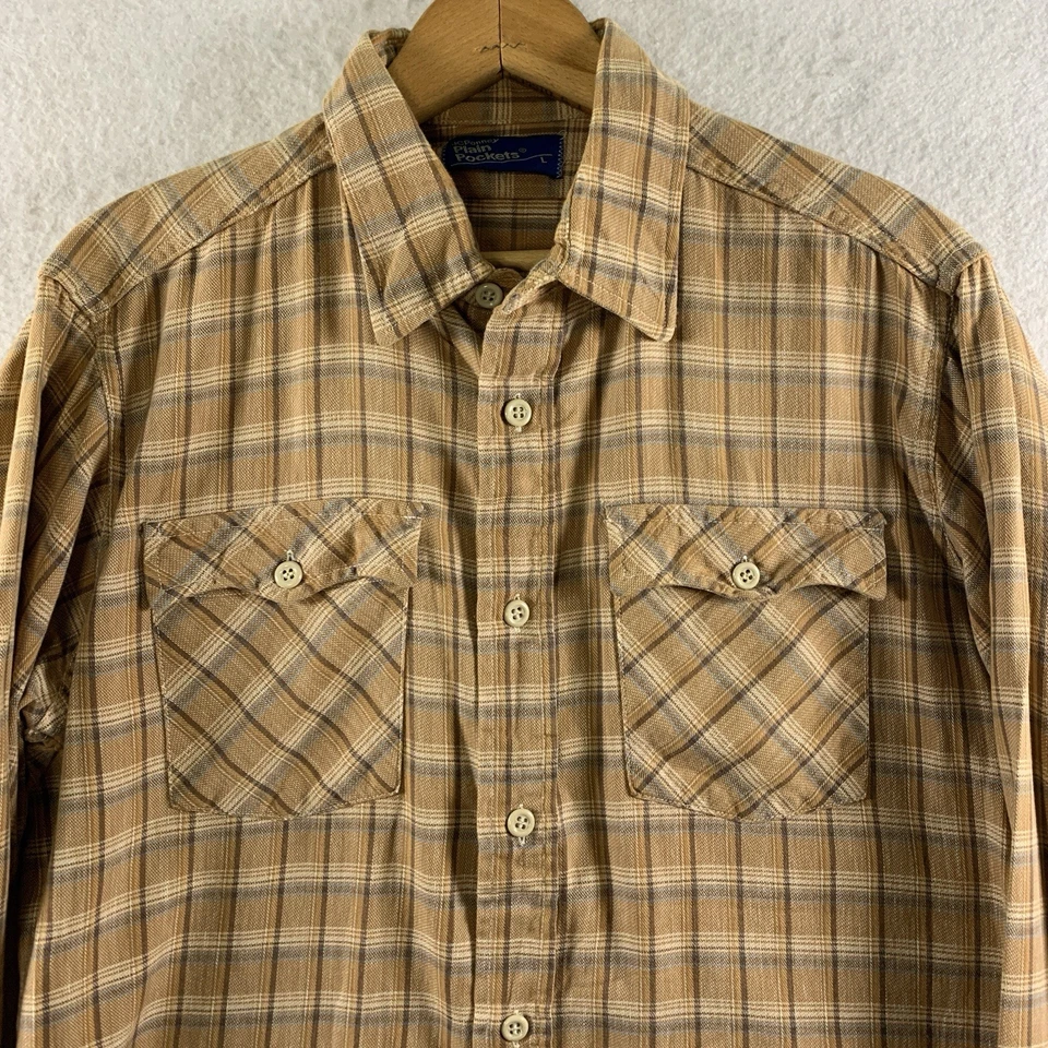 Vintage JC Penney Mens Button Flannel Shirt Sz L Plaid Rockabilly Western Grunge - Image 2 of 4