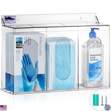 Premium Clear Acrylic Hygiene Organizer with Lid - 3-Compartment Wall Dispenser