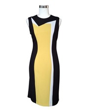 Cue Black Yellow Pencil Bodycon Dress Size 8 Sleeveless Corporate Work