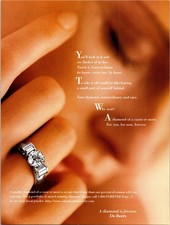De Beers Vintage Print Ad Poster Diamond Ring Engagement 1990s Jewelry