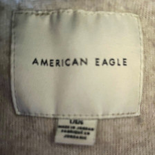 American Eagle Men  s Fleece Hoodie Beige Solid Long Sleeve Regular Fit L